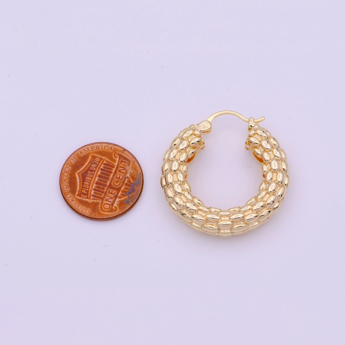 Chunky Beaded Gold Hoop Earring Textured 30mm Hoop Earring AD-157