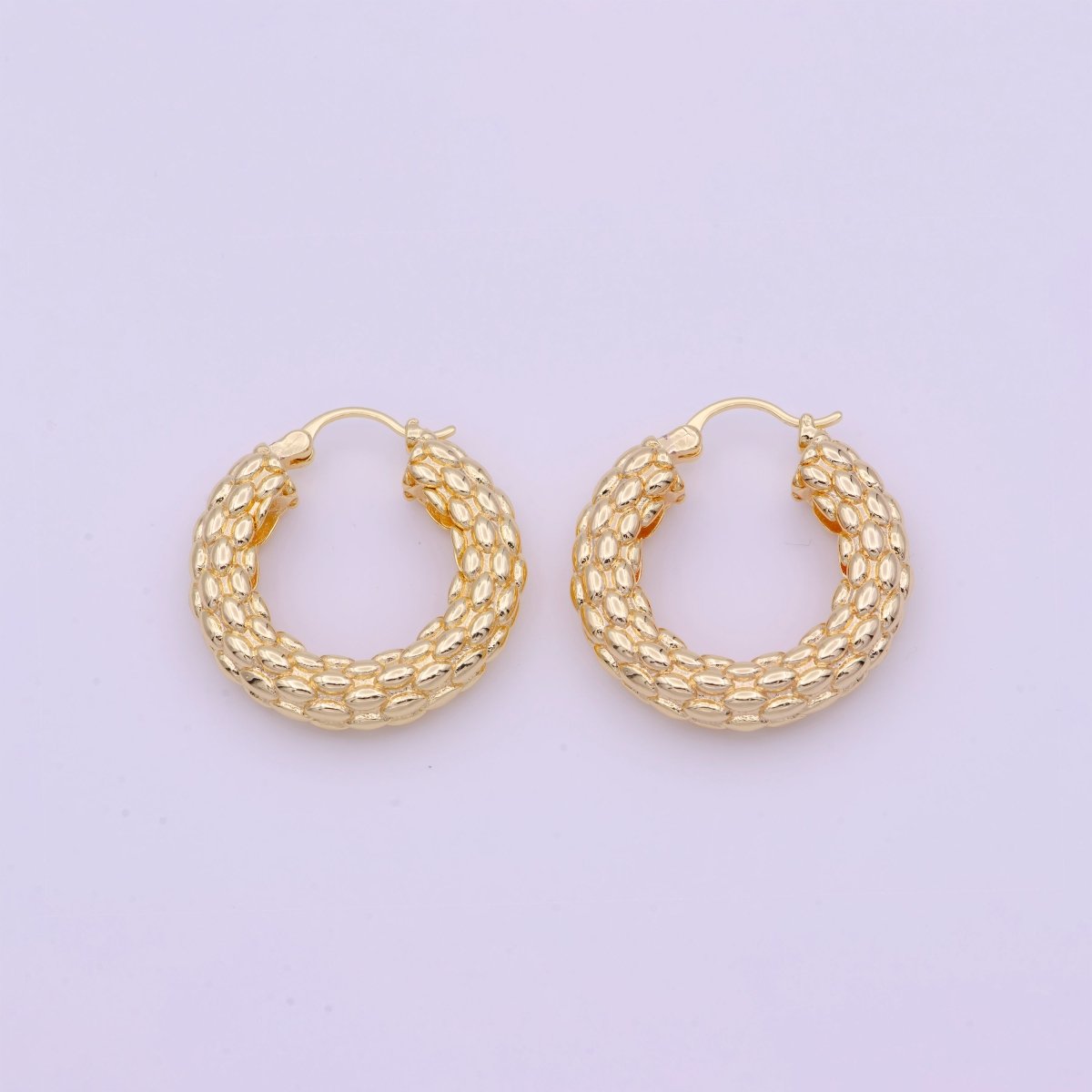 Chunky Beaded Gold Hoop Earring Textured 30mm Hoop Earring AD-157