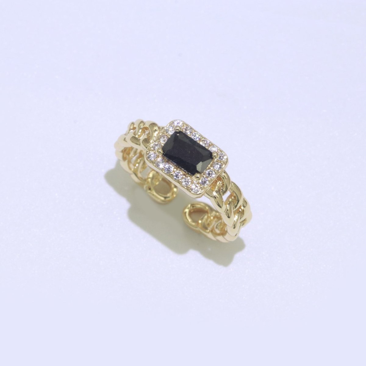 Chunky Cuban Chain Cocktail Ring with Color Cubic Zirconia Stone Statement Jewelry O-411 ~ O-424