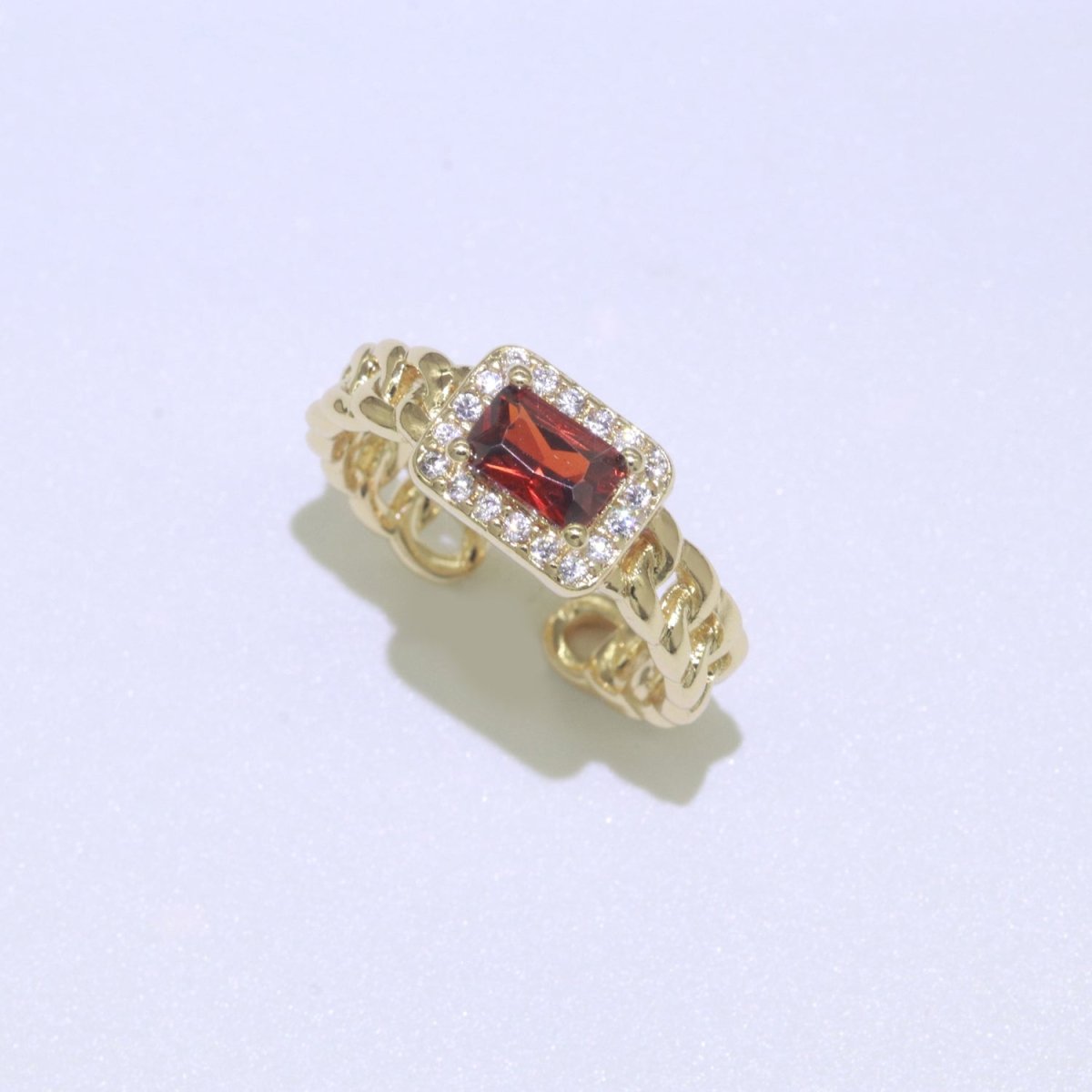 Chunky Cuban Chain Cocktail Ring with Color Cubic Zirconia Stone Statement Jewelry O-411 ~ O-424