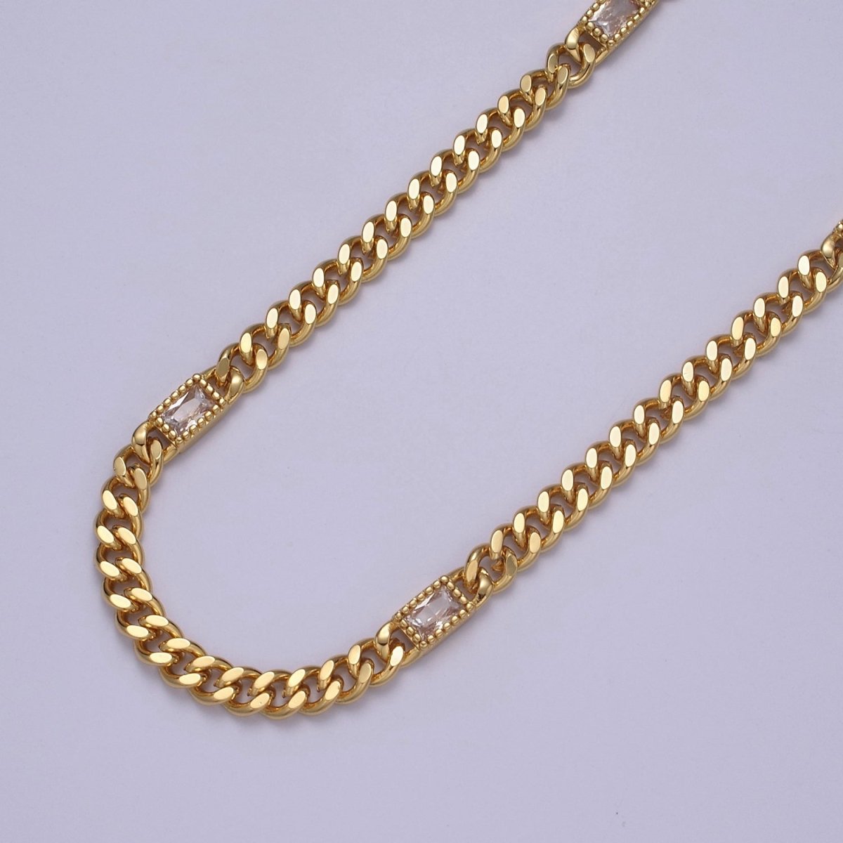 Chunky curb chain with Clear CZ Stone for Necklace Bracelet Statement Jewelry |  WA-1405 Clearance Pricing