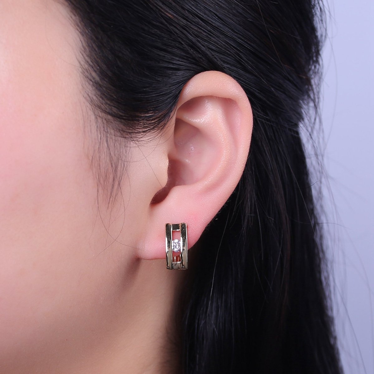 Chunky CZ Hoop Earrings Everyday Huggie Hoop Earrings • Perfect Gift for Her V-155