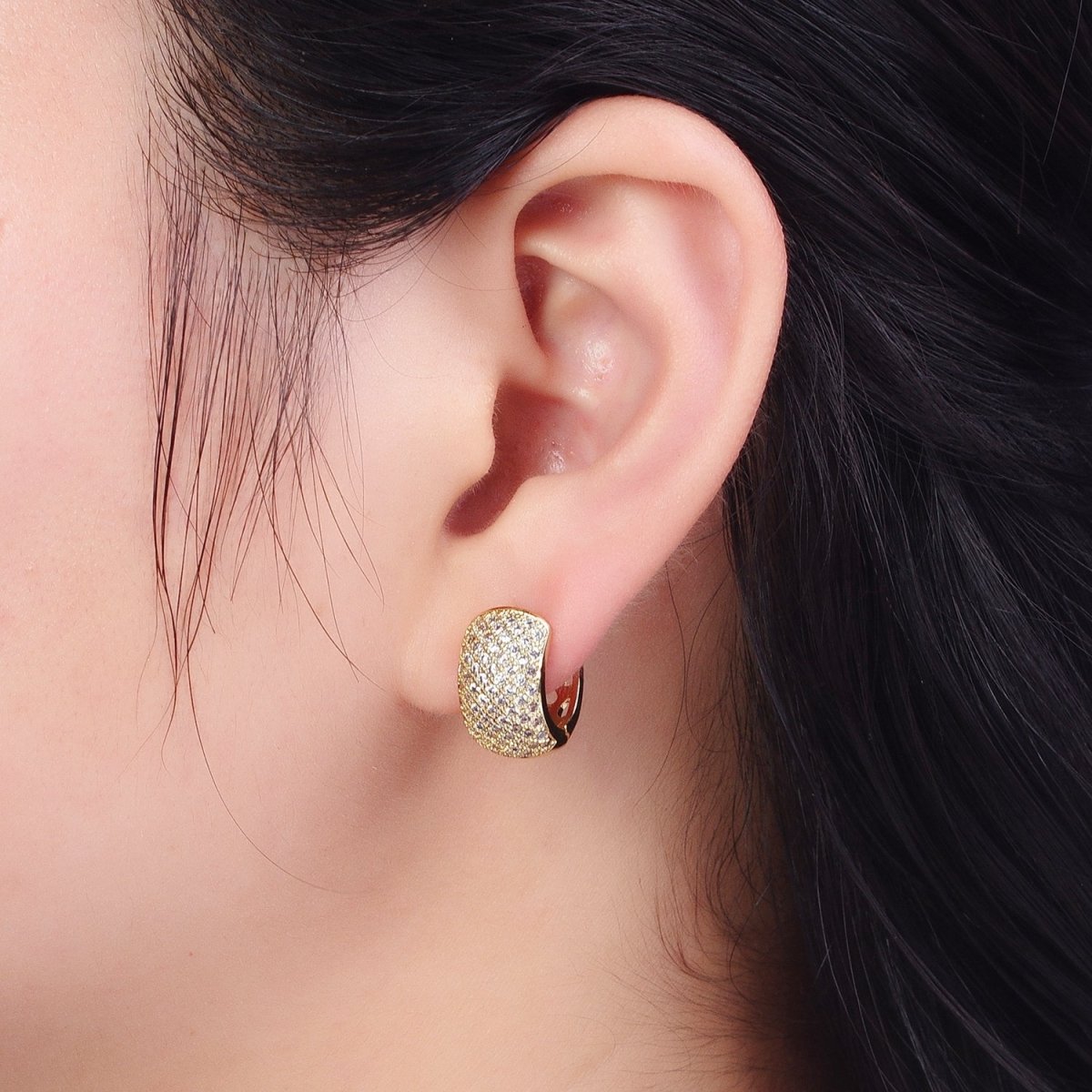 Chunky Dome Hoop Cz Pave Hoop Earrings Gold Hoops Jewelry for Party AE-1033
