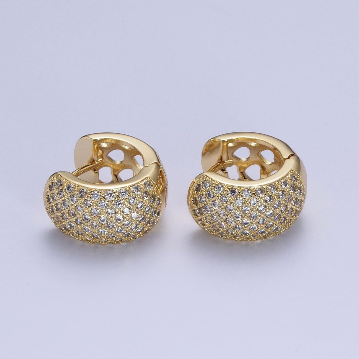 Chunky Dome Hoop Cz Pave Hoop Earrings Gold Hoops Jewelry for Party AE-1033