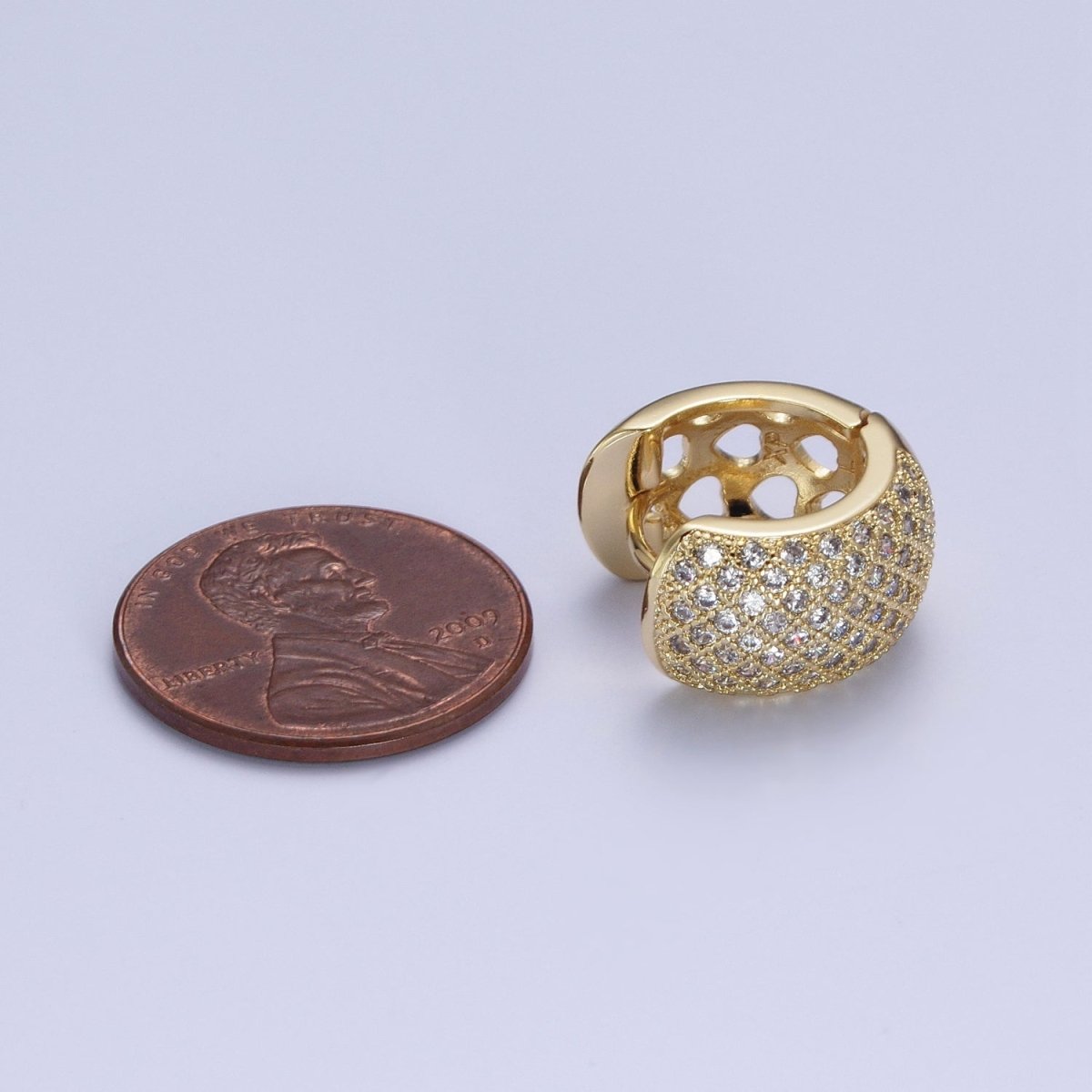 Chunky Dome Hoop Cz Pave Hoop Earrings Gold Hoops Jewelry for Party AE-1033