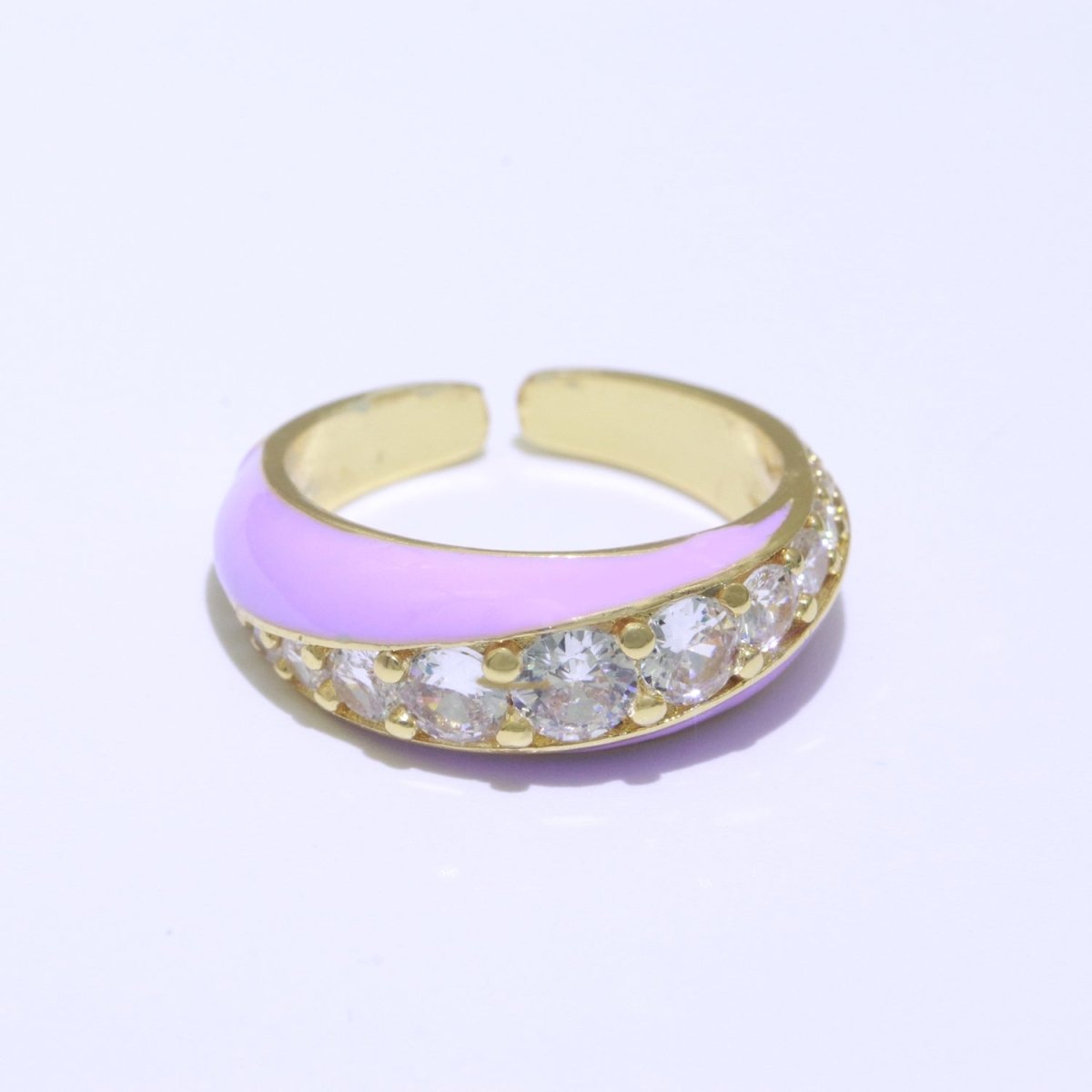 Chunky Enamel Ring | Gold Filled Band Pastel Color Ring | Cubic Zirconia Stacking Open Ring Adjustable O-494 ~ O-503