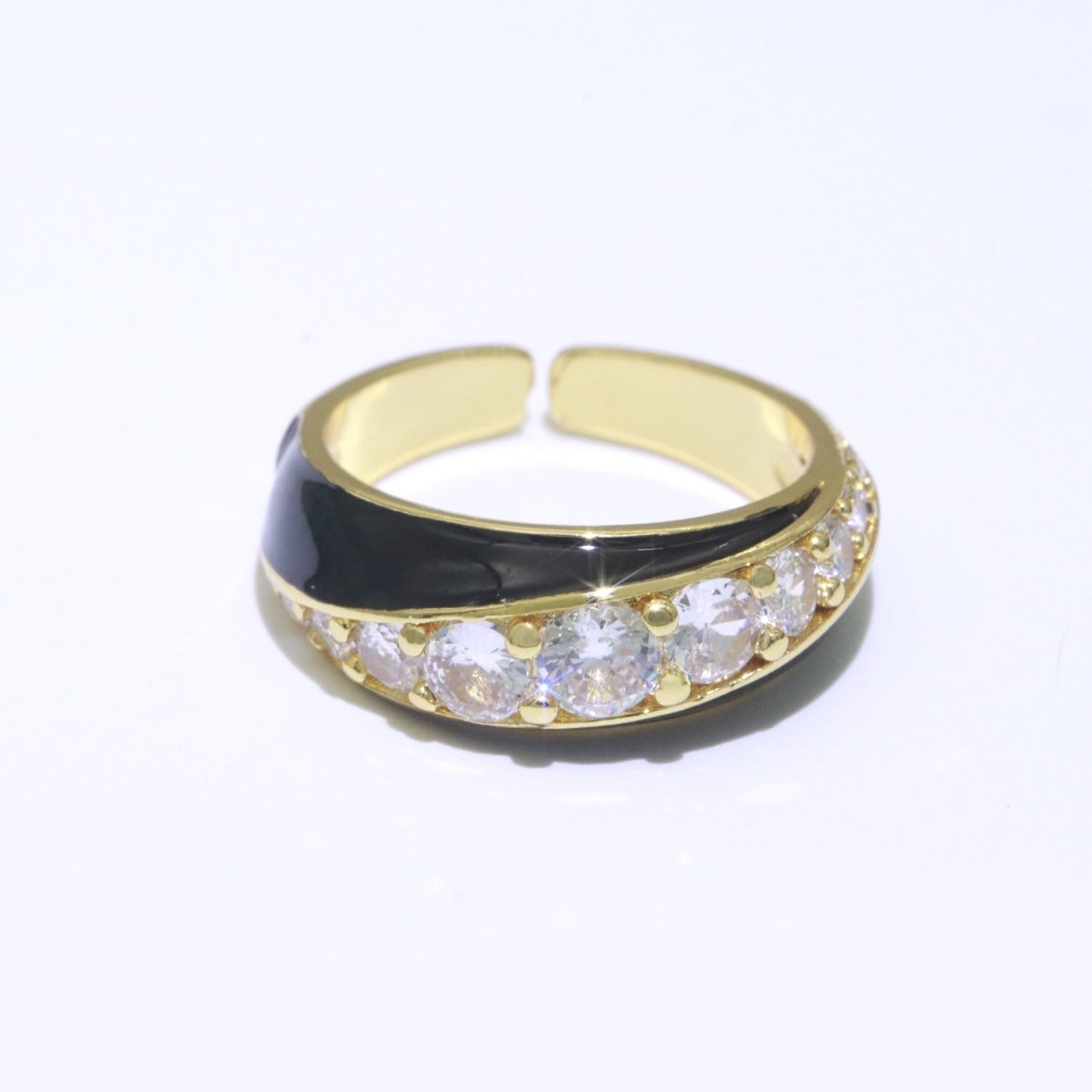 Chunky Enamel Ring | Gold Filled Band Pastel Color Ring | Cubic Zirconia Stacking Open Ring Adjustable O-494 ~ O-503