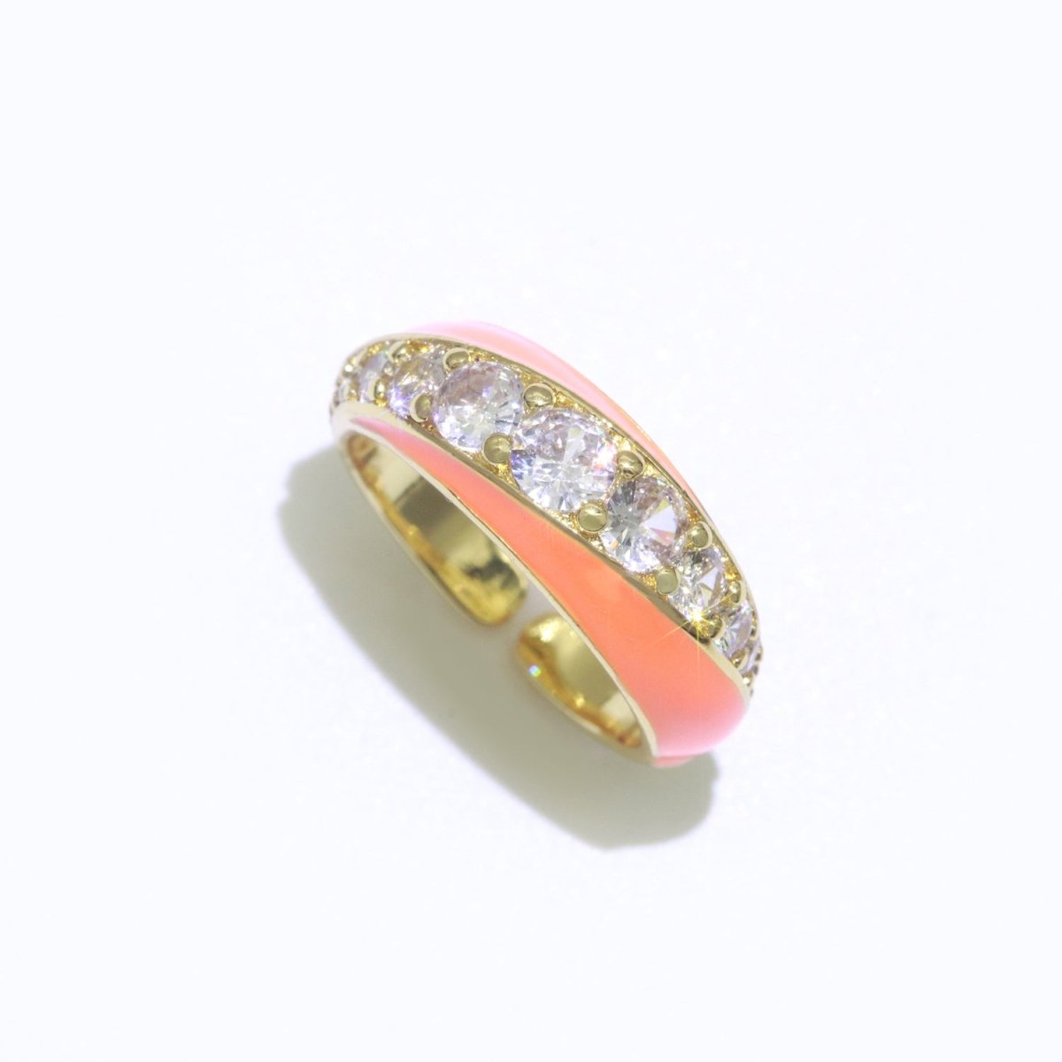Chunky Enamel Ring | Gold Filled Band Pastel Color Ring | Cubic Zirconia Stacking Open Ring Adjustable O-494 ~ O-503