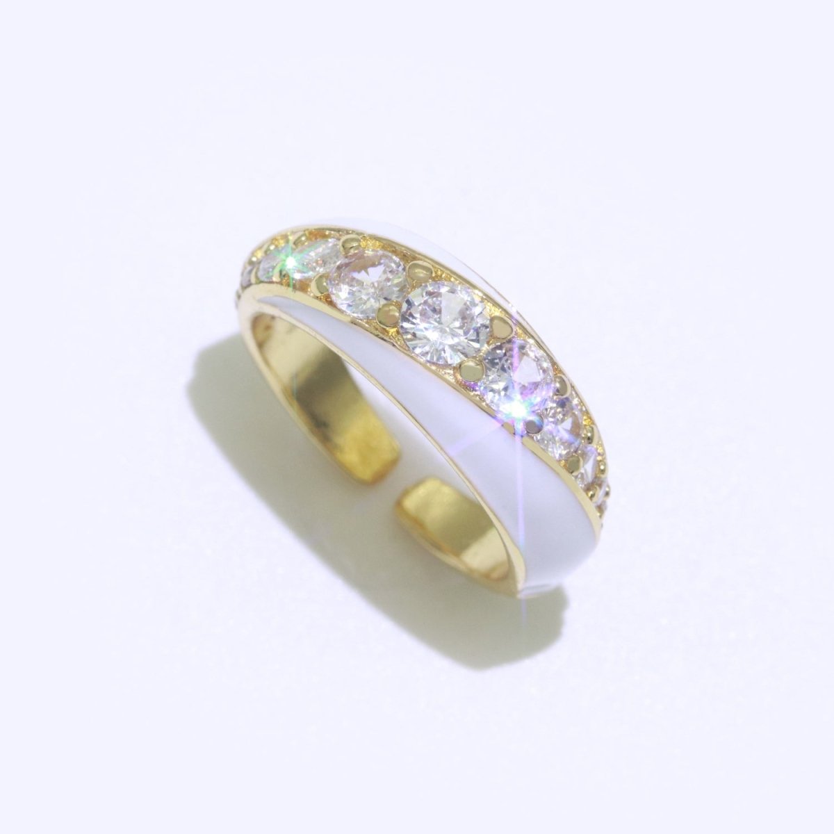 Chunky Enamel Ring | Gold Filled Band Pastel Color Ring | Cubic Zirconia Stacking Open Ring Adjustable O-494 ~ O-503