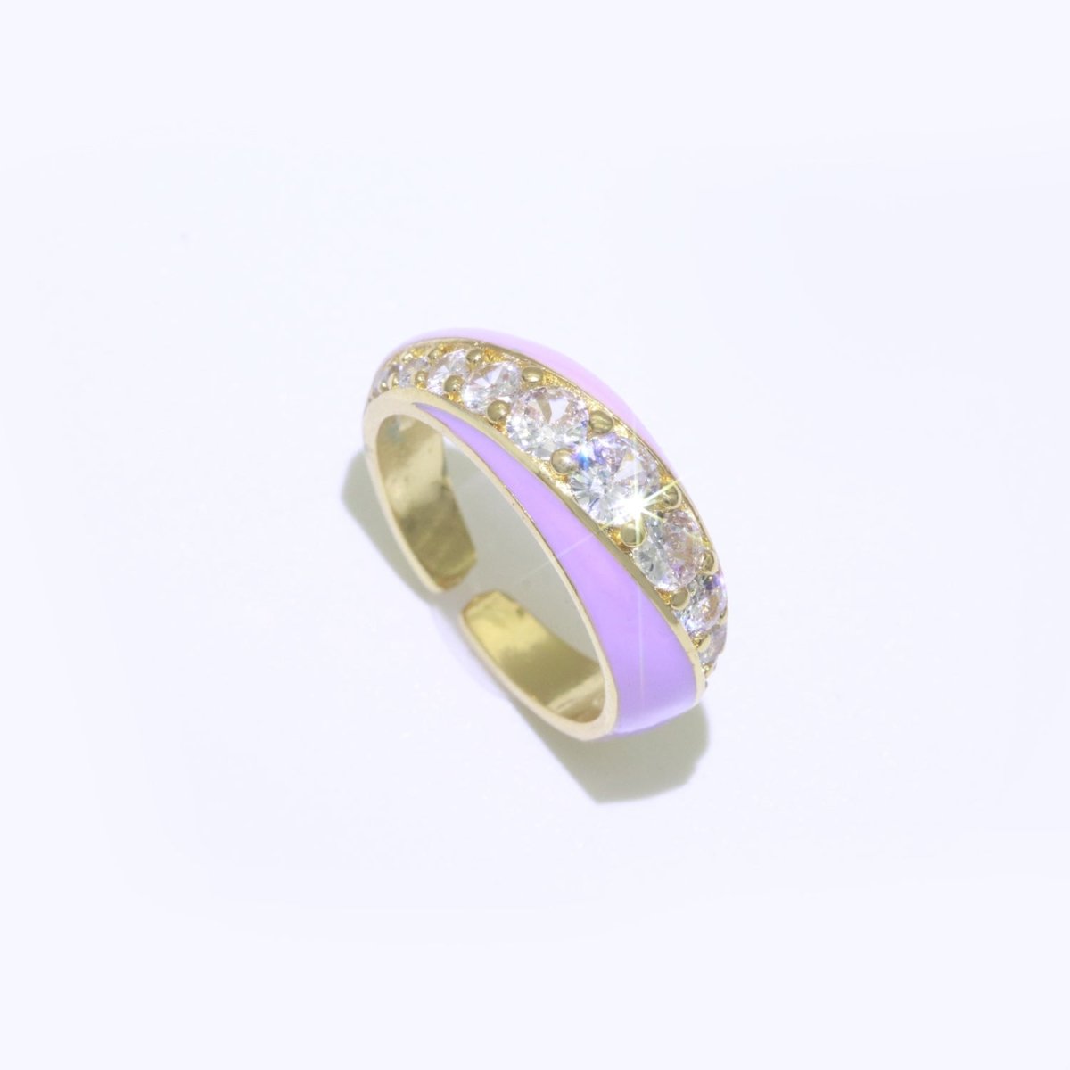 Chunky Enamel Ring | Gold Filled Band Pastel Color Ring | Cubic Zirconia Stacking Open Ring Adjustable O-494 ~ O-503