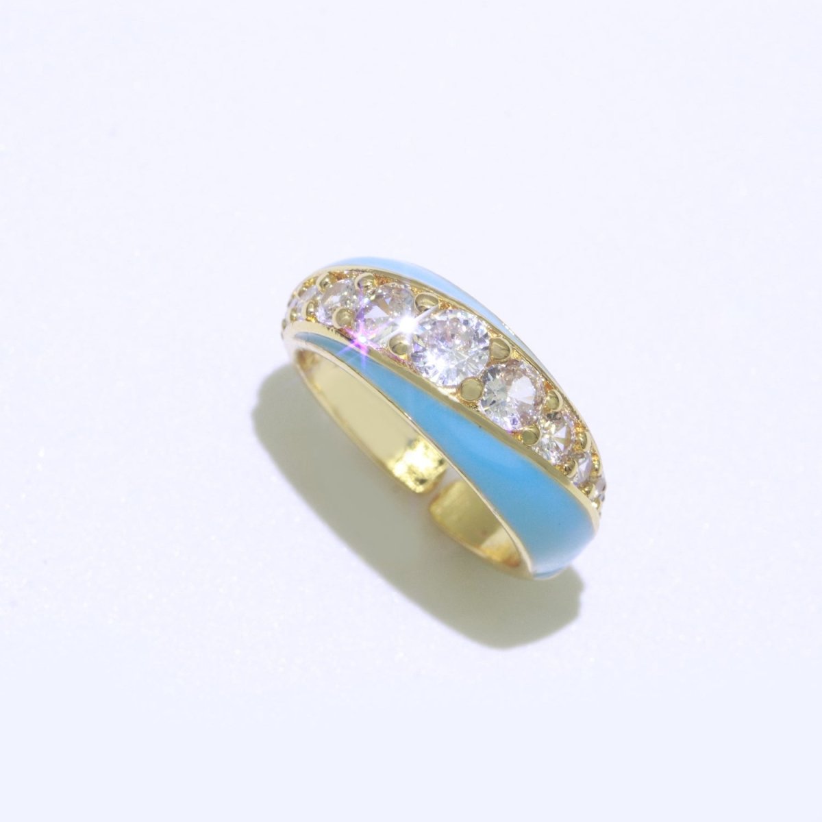Chunky Enamel Ring | Gold Filled Band Pastel Color Ring | Cubic Zirconia Stacking Open Ring Adjustable O-494 ~ O-503