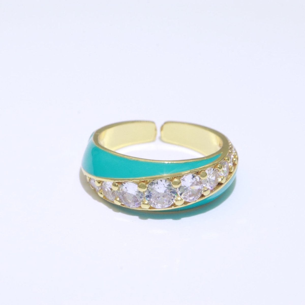 Chunky Enamel Ring | Gold Filled Band Pastel Color Ring | Cubic Zirconia Stacking Open Ring Adjustable O-494 ~ O-503