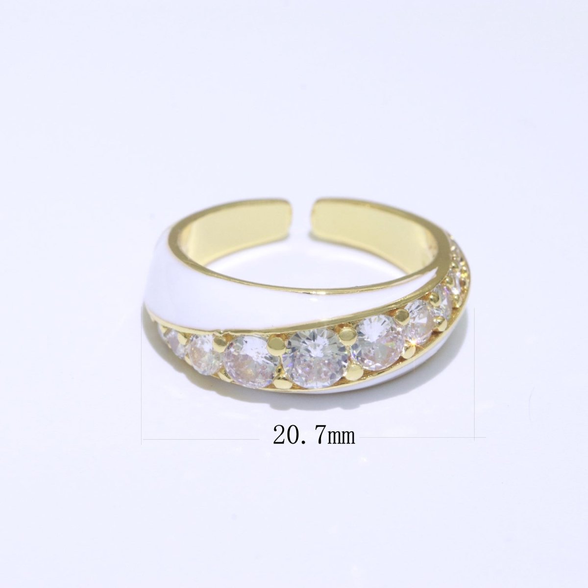 Chunky Enamel Ring | Gold Filled Band Pastel Color Ring | Cubic Zirconia Stacking Open Ring Adjustable O-494 ~ O-503