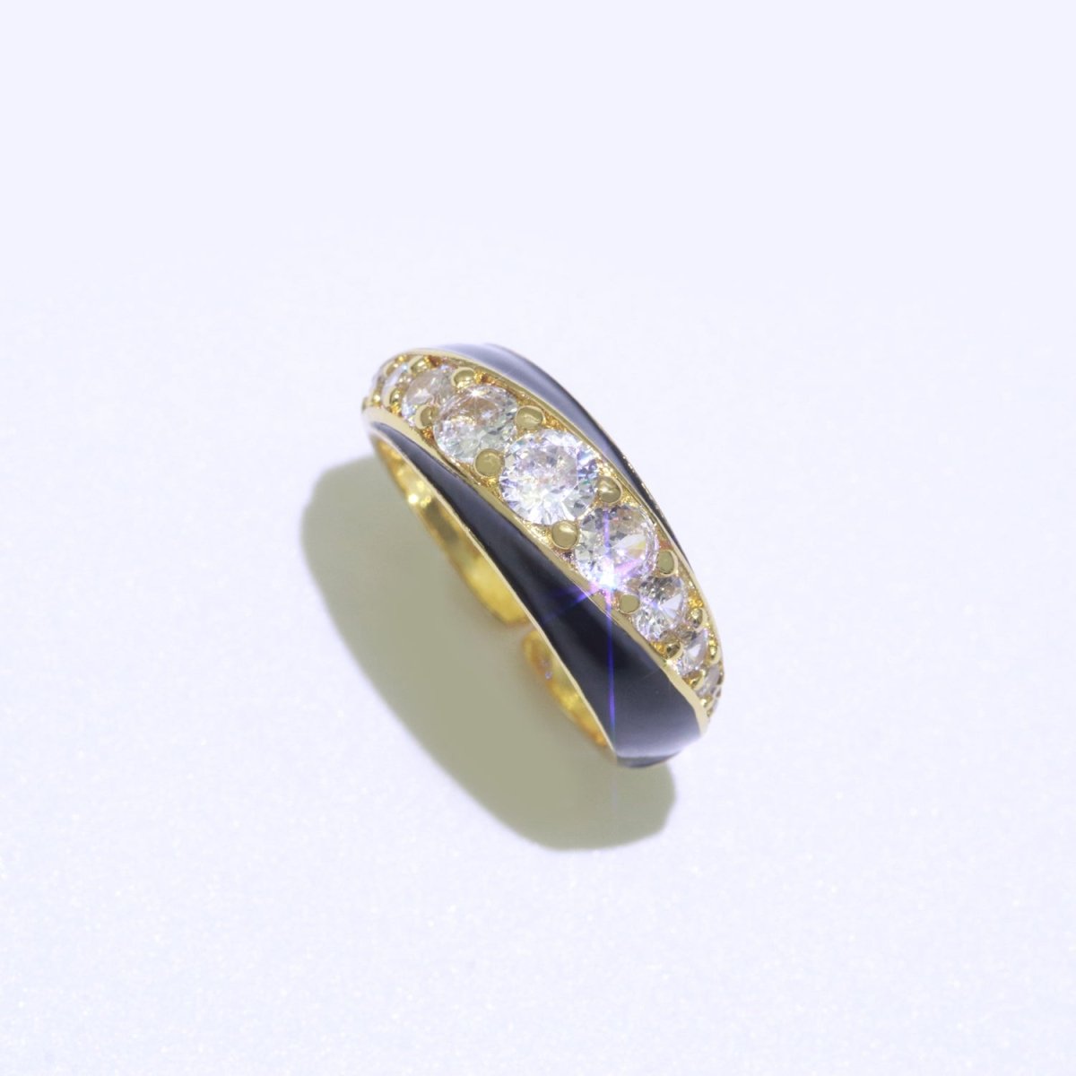 Chunky Enamel Ring | Gold Filled Band Pastel Color Ring | Cubic Zirconia Stacking Open Ring Adjustable O-494 ~ O-503