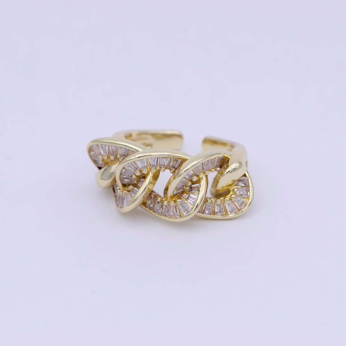 Chunky Gold Cable Link Ring Clear Cz Ring Open Adjustable Jewelry S-378