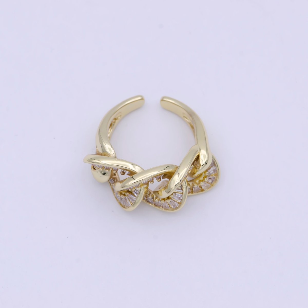 Chunky Gold Cable Link Ring Clear Cz Ring Open Adjustable Jewelry S-378