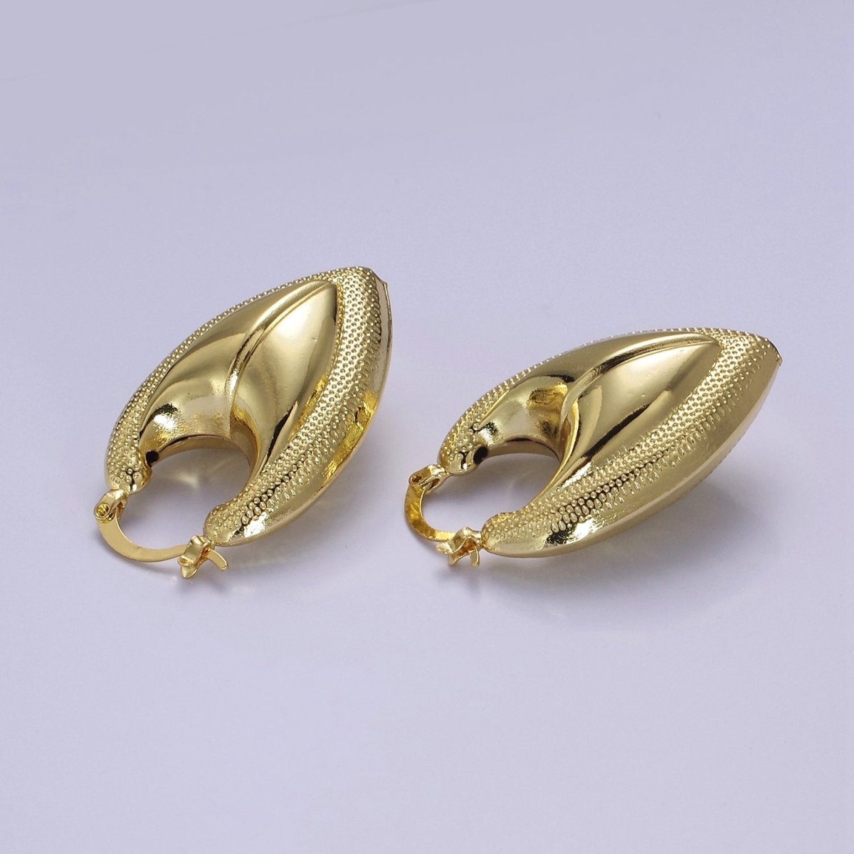 Chunky Gold Fortune Cookie Hoop Earring Bold V Shaped Hoop V-113