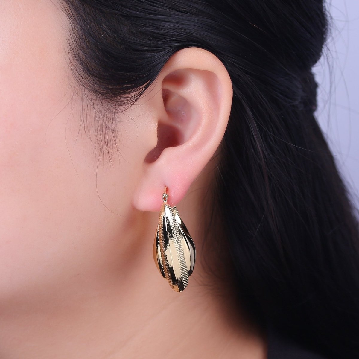 Chunky Gold Fortune Cookie Hoop Earring Bold V Shaped Hoop V-113
