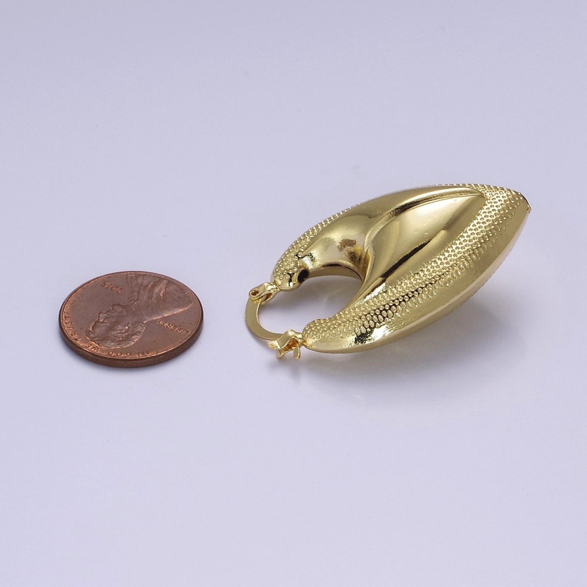 Chunky Gold Fortune Cookie Hoop Earring Bold V Shaped Hoop V-113