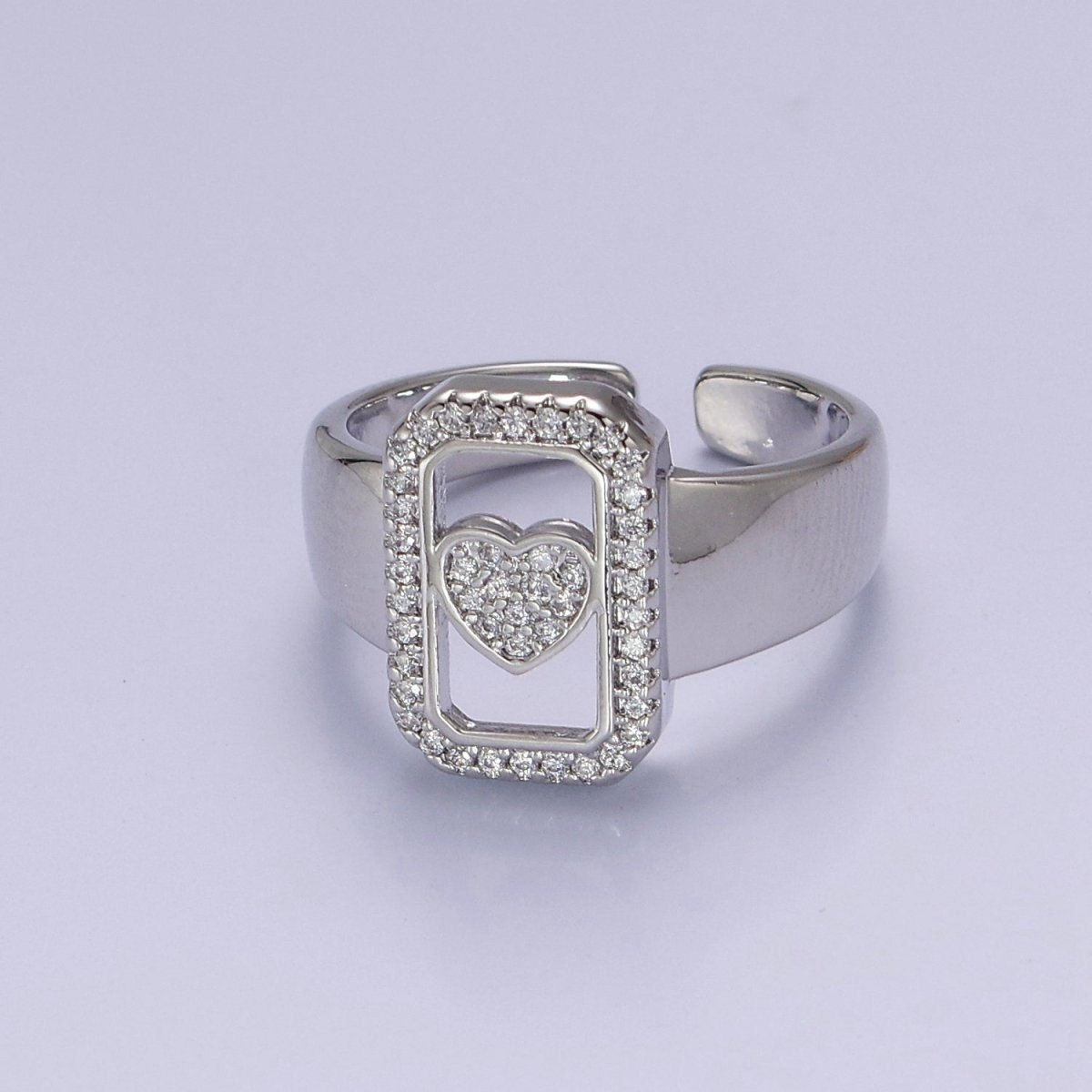 Chunky Gold Heart ring CZ Heart ring, trendy heart ring, Silver heart ring, Big Tag Heart Jewelry O-2045  O-2046