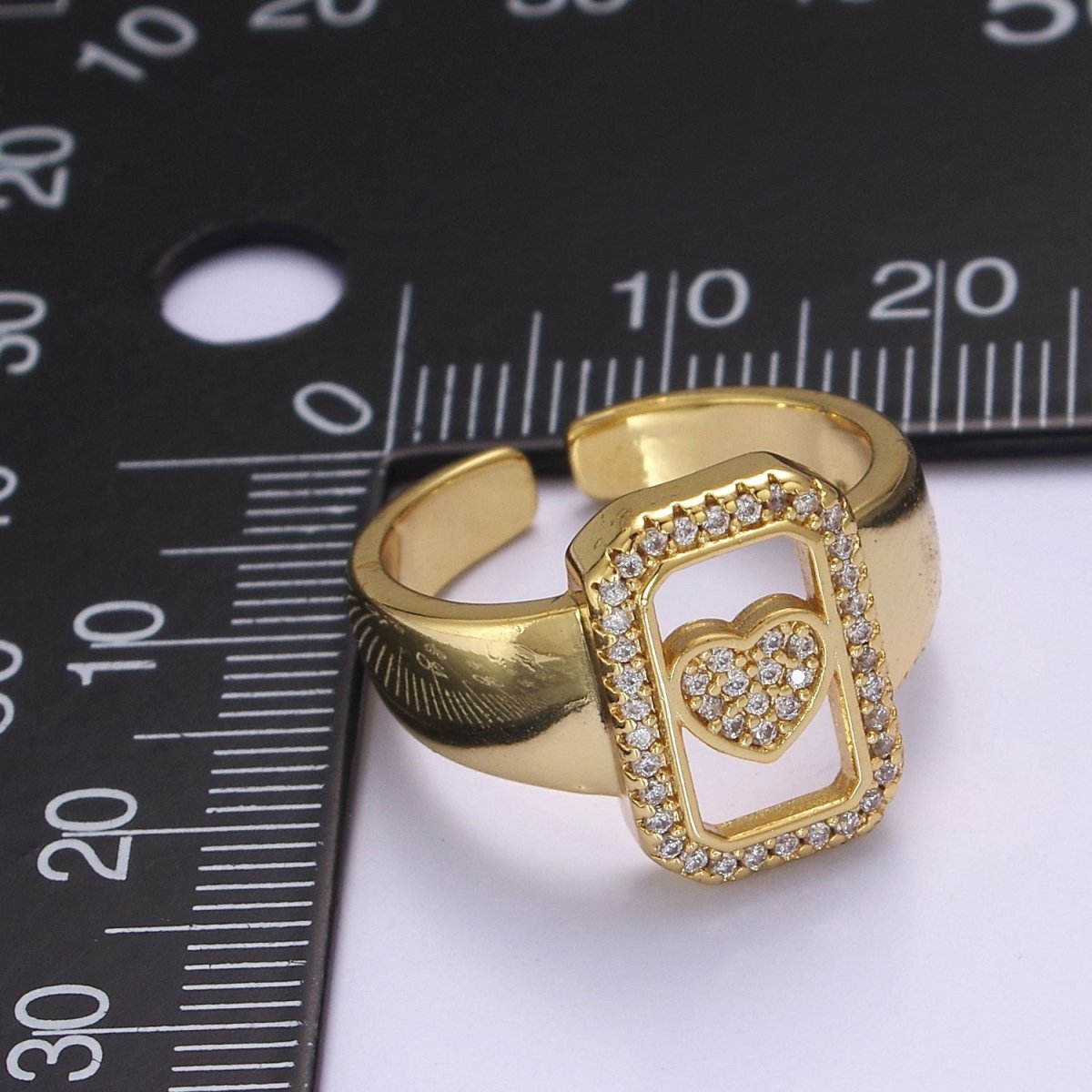 Chunky Gold Heart ring CZ Heart ring, trendy heart ring, Silver heart ring, Big Tag Heart Jewelry O-2045  O-2046