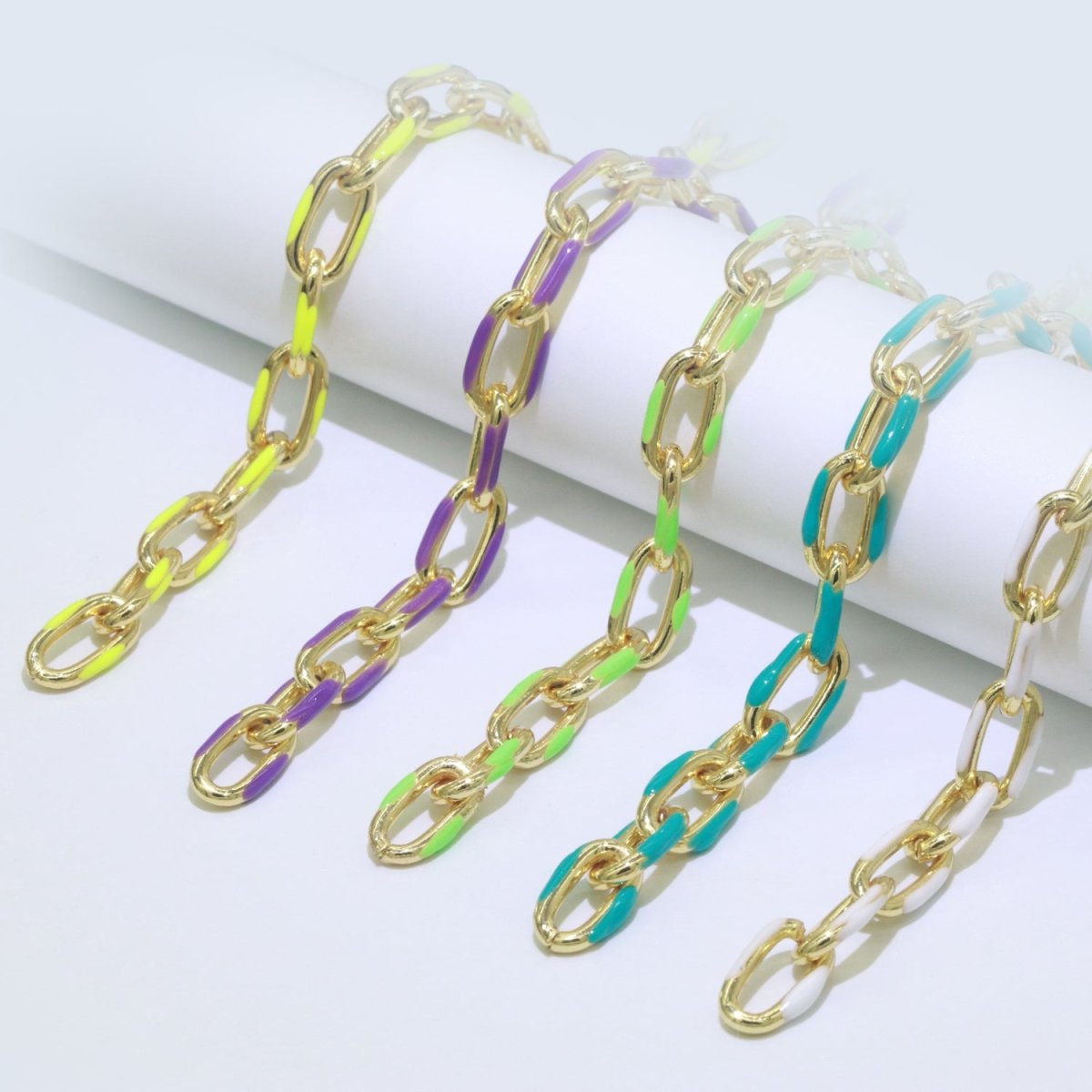 Chunky Gold Multi-Color Enamel CABLE Gold Plated Chain by Yard, Link Cable Thick Elongate Chain, Wholesale Bulk Roll Chain Jewelry | ROLL-517 to ROLL-526 Clearance Pricing