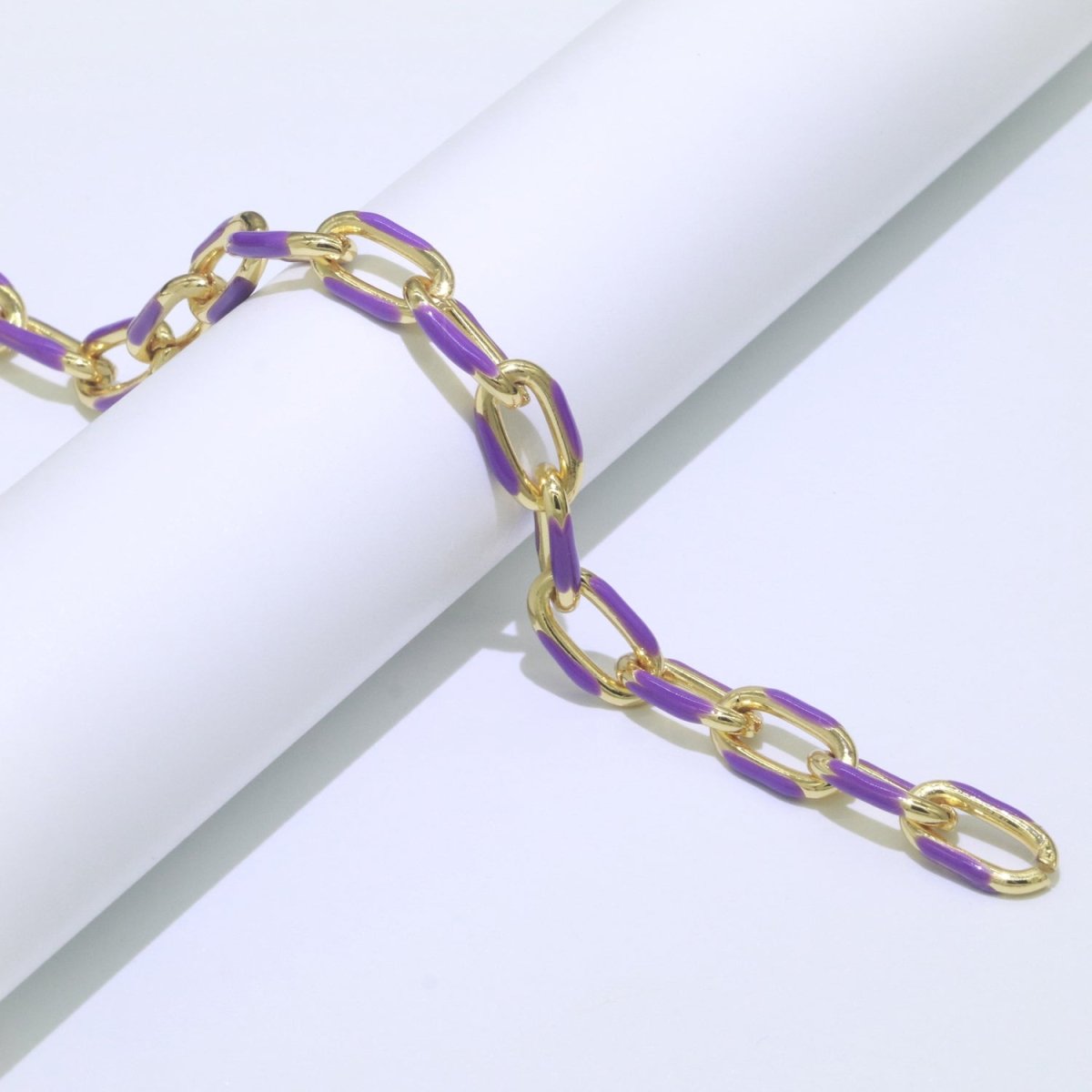 Chunky Gold Multi-Color Enamel CABLE Gold Plated Chain by Yard, Link Cable Thick Elongate Chain, Wholesale Bulk Roll Chain Jewelry | ROLL-517 to ROLL-526 Clearance Pricing