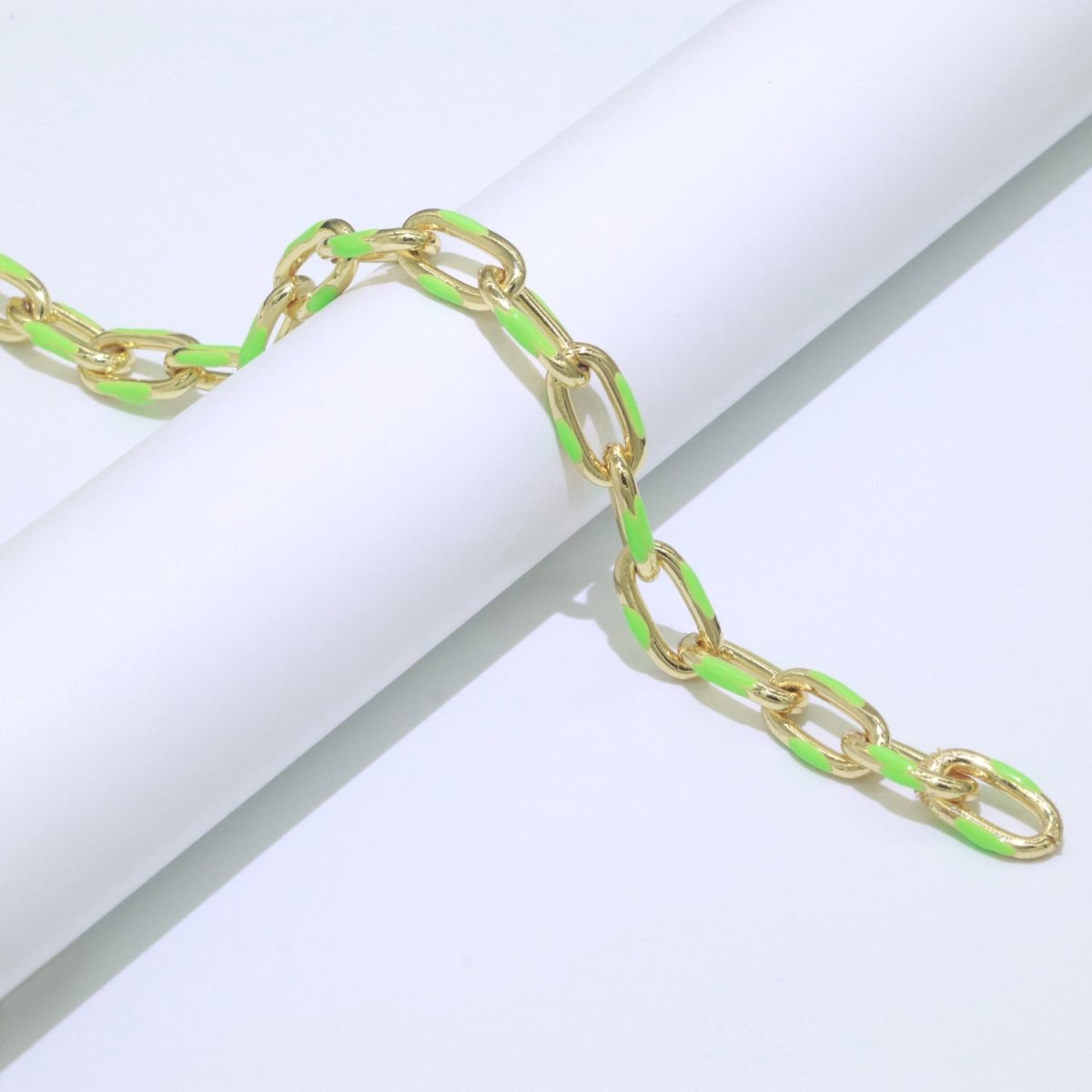 Chunky Gold Multi-Color Enamel CABLE Gold Plated Chain by Yard, Link Cable Thick Elongate Chain, Wholesale Bulk Roll Chain Jewelry | ROLL-517 to ROLL-526 Clearance Pricing
