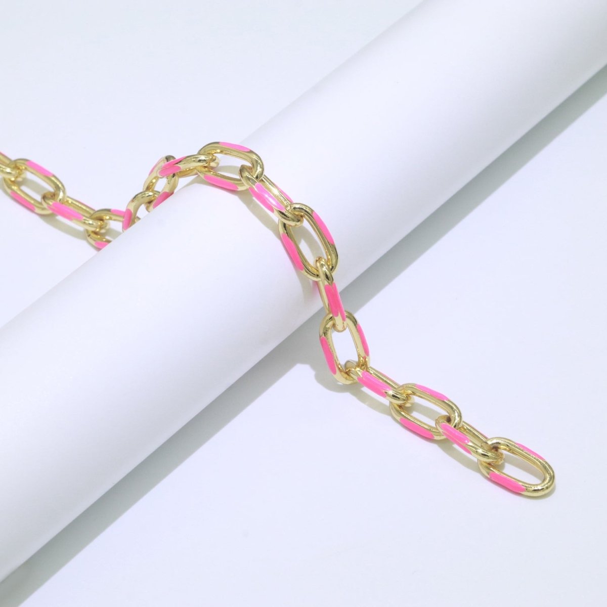 Chunky Gold Multi-Color Enamel CABLE Gold Plated Chain by Yard, Link Cable Thick Elongate Chain, Wholesale Bulk Roll Chain Jewelry | ROLL-517 to ROLL-526 Clearance Pricing