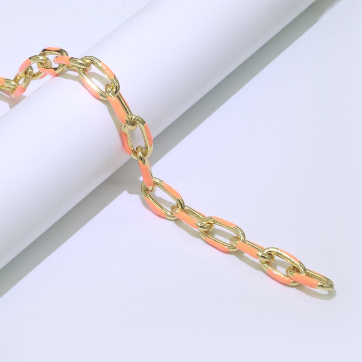 Chunky Gold Multi-Color Enamel CABLE Gold Plated Chain by Yard, Link Cable Thick Elongate Chain, Wholesale Bulk Roll Chain Jewelry | ROLL-517 to ROLL-526 Clearance Pricing