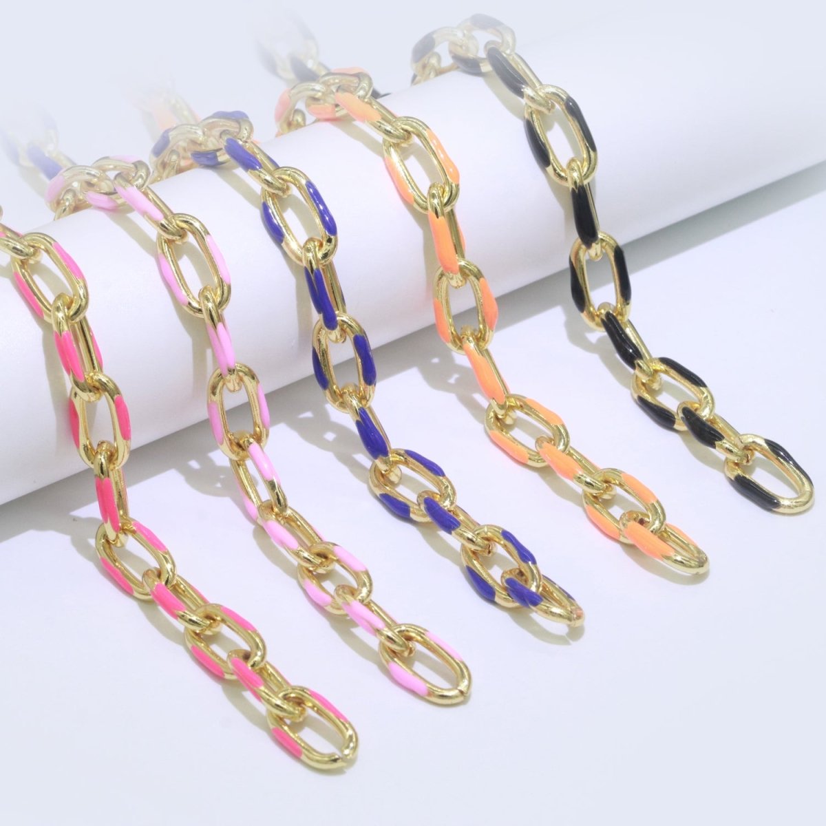 Chunky Gold Multi-Color Enamel CABLE Gold Plated Chain by Yard, Link Cable Thick Elongate Chain, Wholesale Bulk Roll Chain Jewelry | ROLL-517 to ROLL-526 Clearance Pricing