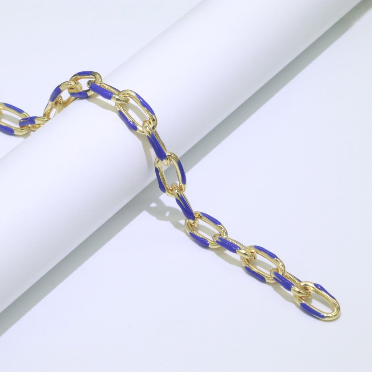 Chunky Gold Multi-Color Enamel CABLE Gold Plated Chain by Yard, Link Cable Thick Elongate Chain, Wholesale Bulk Roll Chain Jewelry | ROLL-517 to ROLL-526 Clearance Pricing