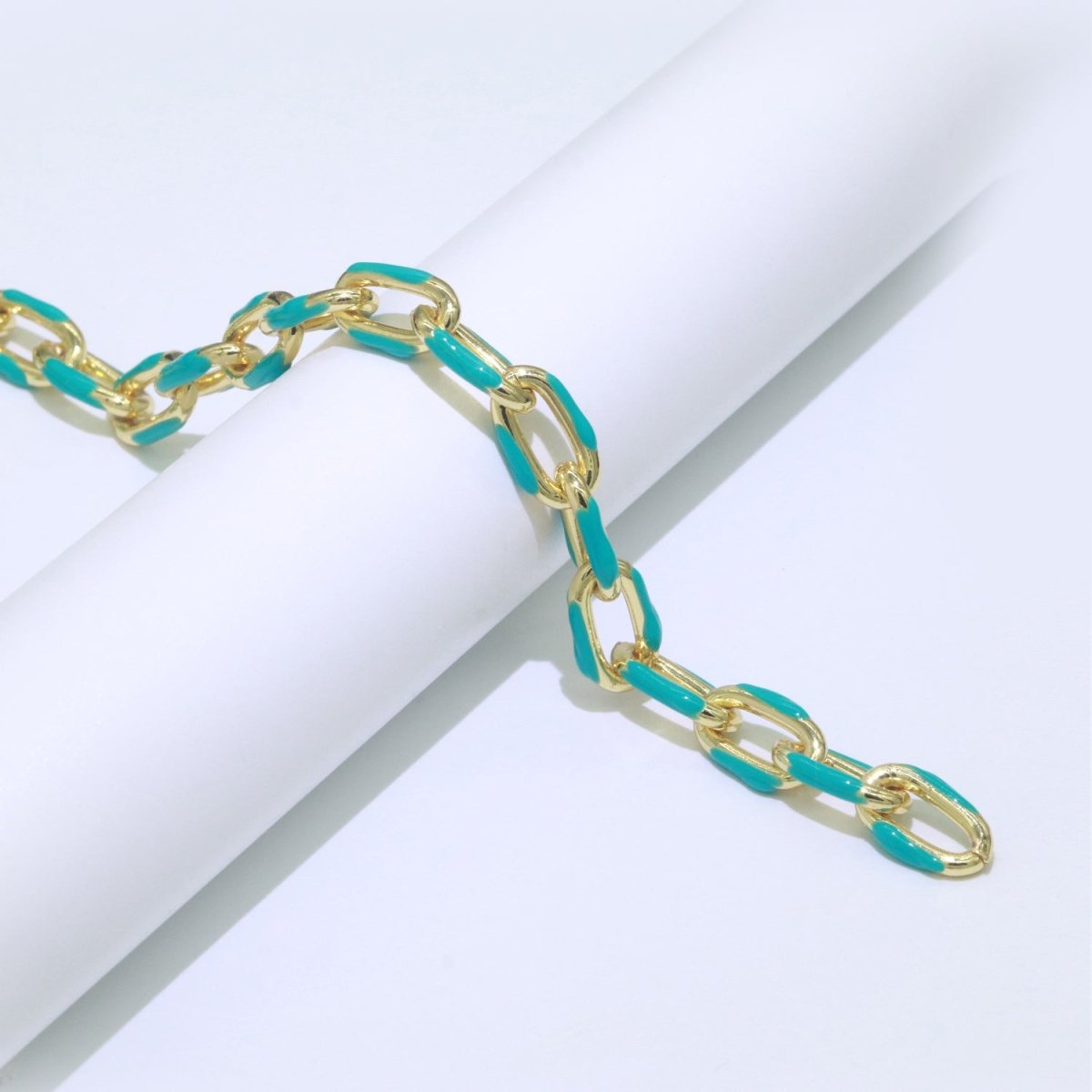 Chunky Gold Multi-Color Enamel CABLE Gold Plated Chain by Yard, Link Cable Thick Elongate Chain, Wholesale Bulk Roll Chain Jewelry | ROLL-517 to ROLL-526 Clearance Pricing