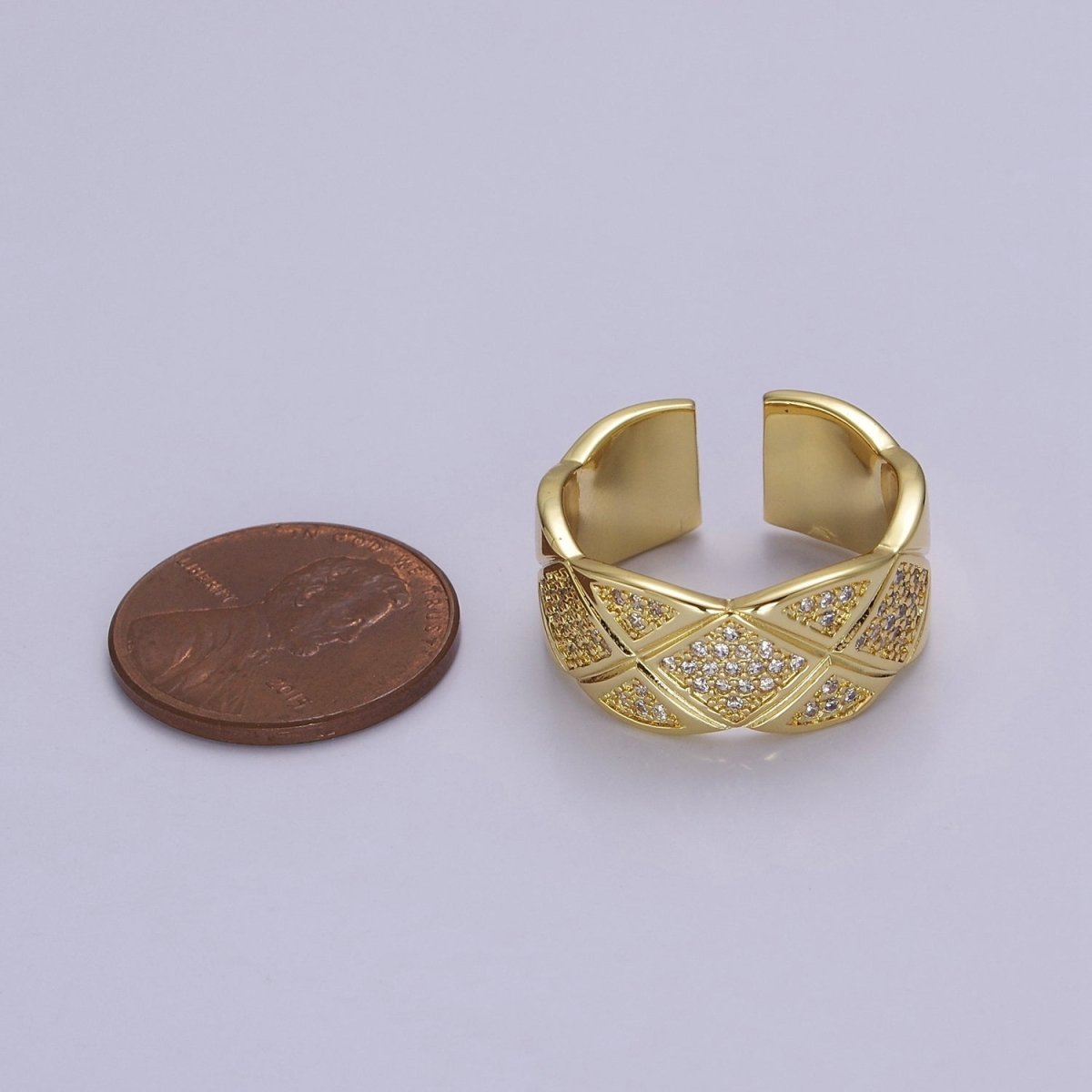 Chunky Gold Ring CZ Plaid Ring for Statement Jewelry O-2041