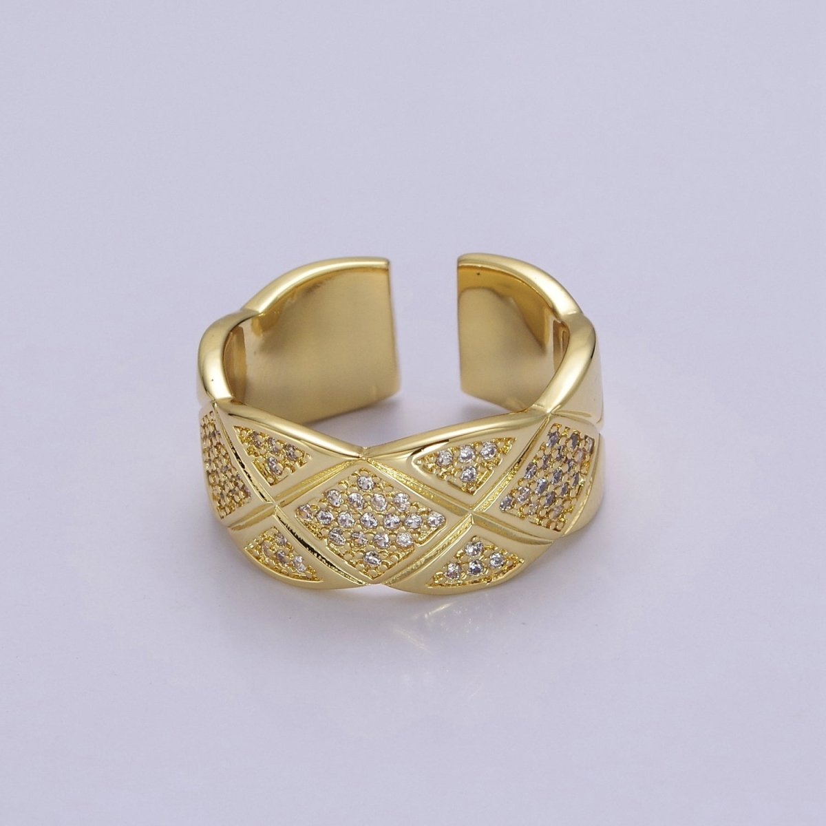 Chunky Gold Ring CZ Plaid Ring for Statement Jewelry O-2041