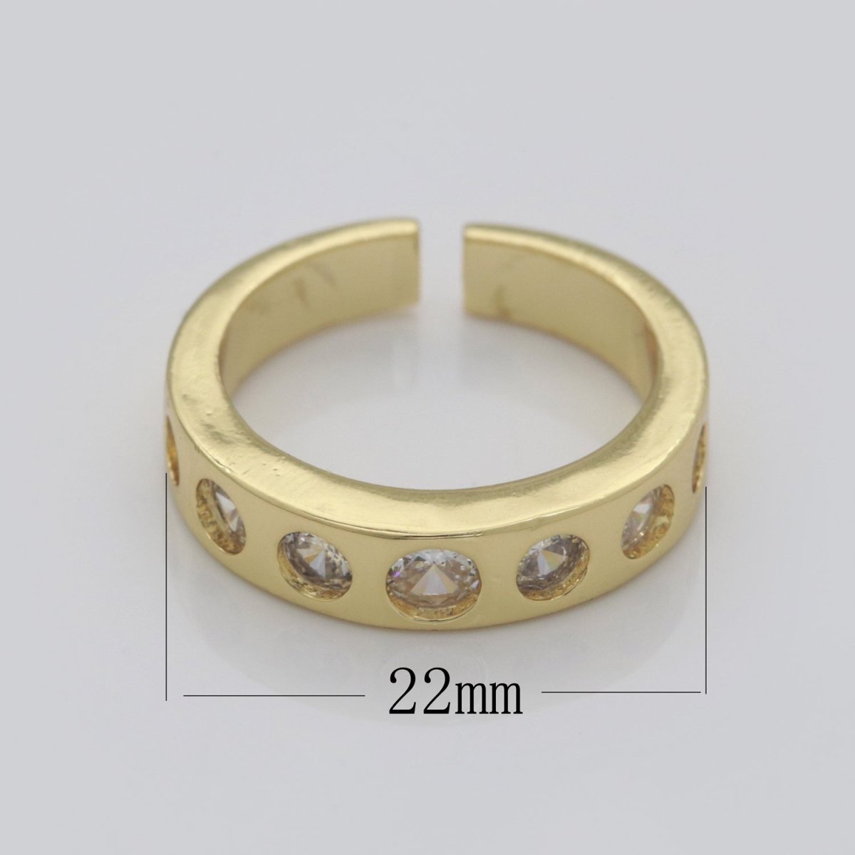 Chunky Gold Ring, Open Gold Adjustable Ring Multi Color Cz Stone S-193 ~ S-197