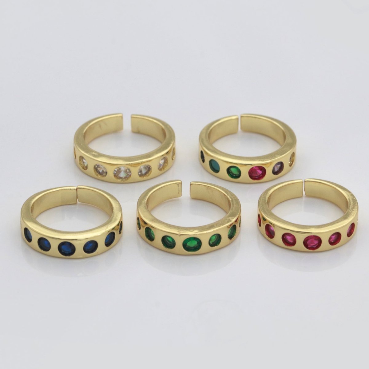 Chunky Gold Ring, Open Gold Adjustable Ring Multi Color Cz Stone S-193 ~ S-197