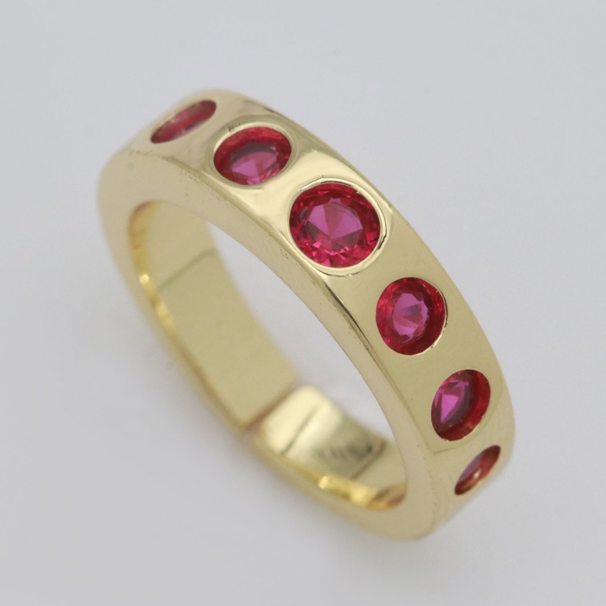 Chunky Gold Ring, Open Gold Adjustable Ring Multi Color Cz Stone S-193 ~ S-197