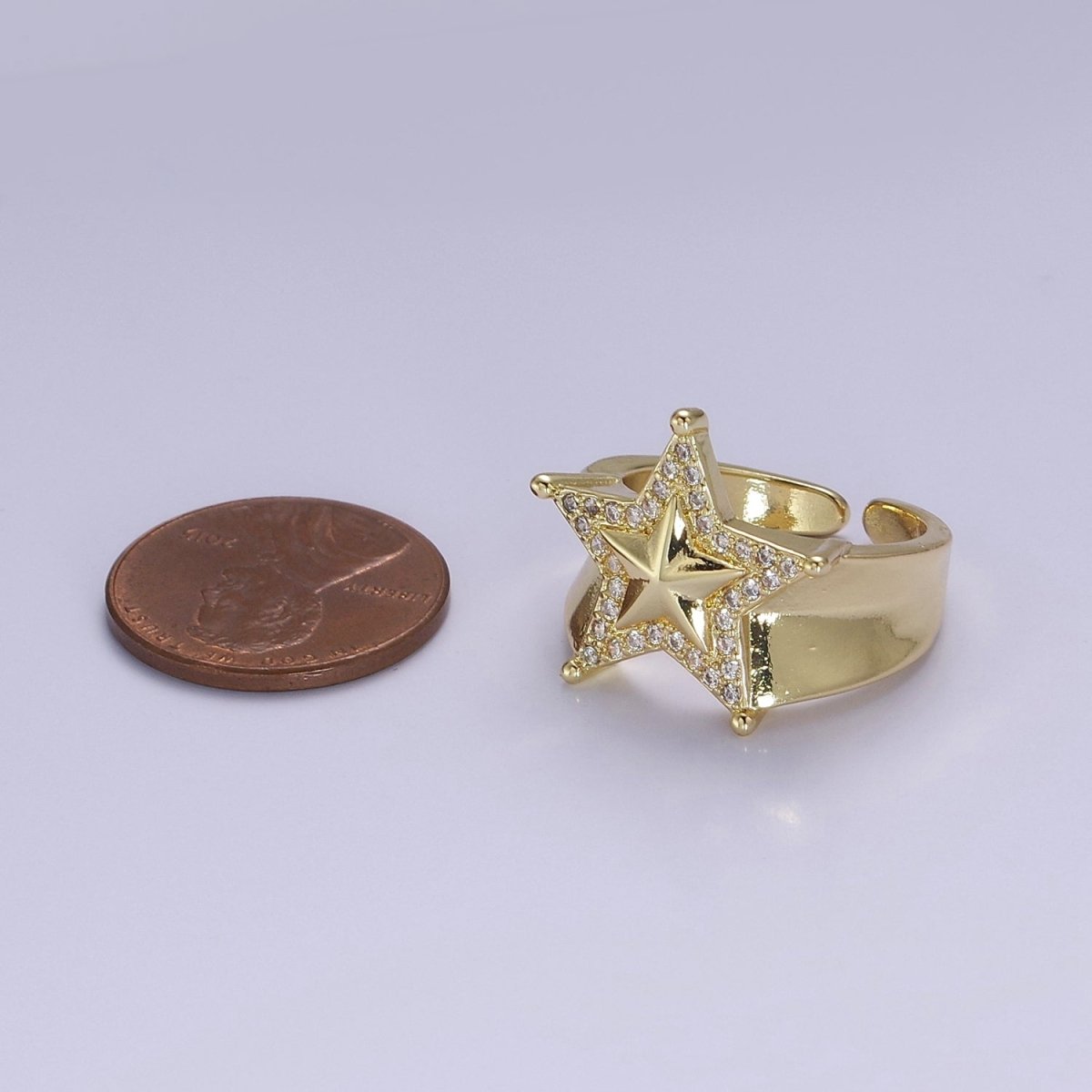 Chunky Gold Star Ring, CZ Star Ring, Bold Star Ring, Celestial jewelry, Stacking Statement Jewelry O-2043