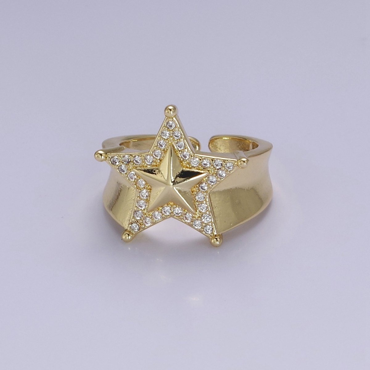Chunky Gold Star Ring, CZ Star Ring, Bold Star Ring, Celestial jewelry, Stacking Statement Jewelry O-2043