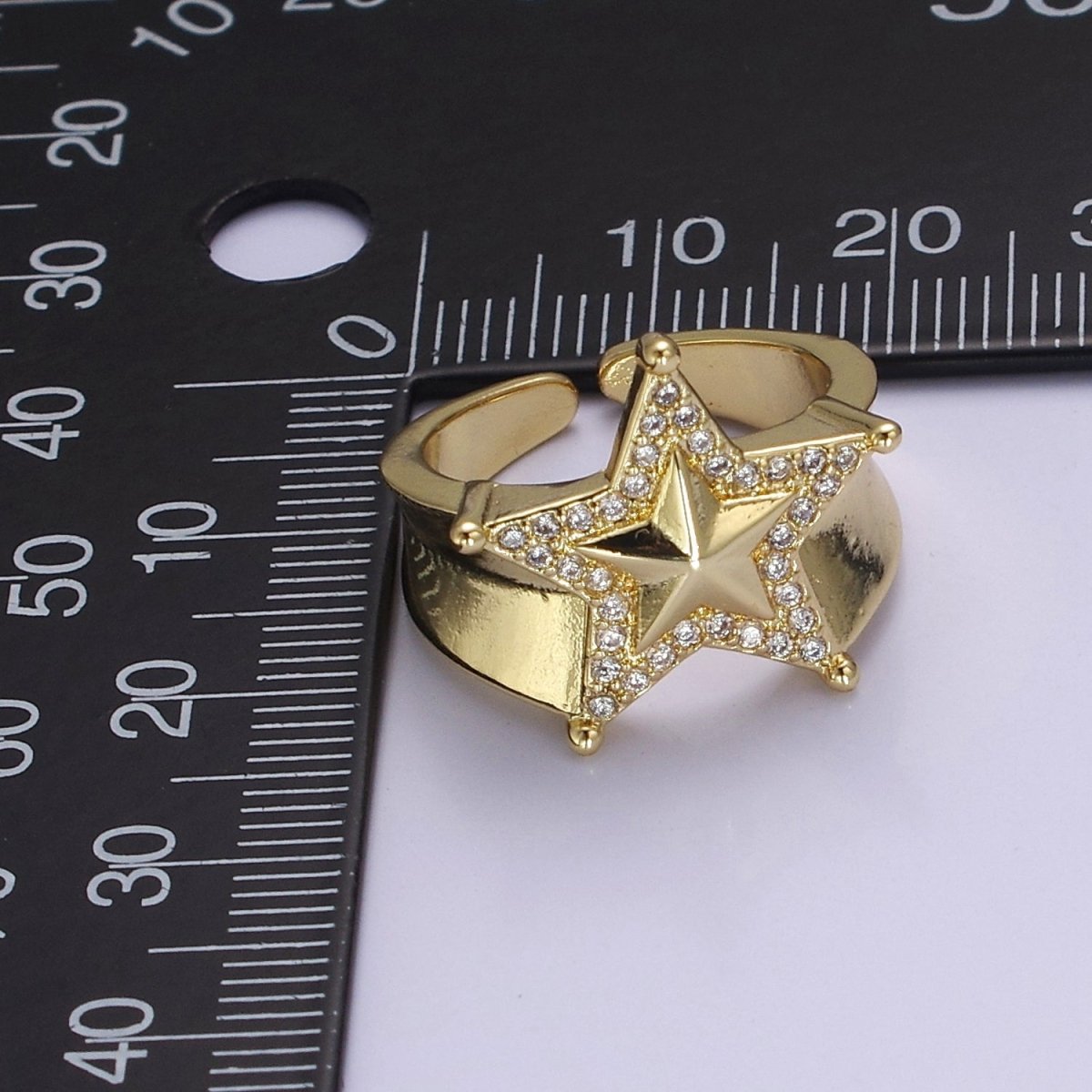 Chunky Gold Star Ring, CZ Star Ring, Bold Star Ring, Celestial jewelry, Stacking Statement Jewelry O-2043