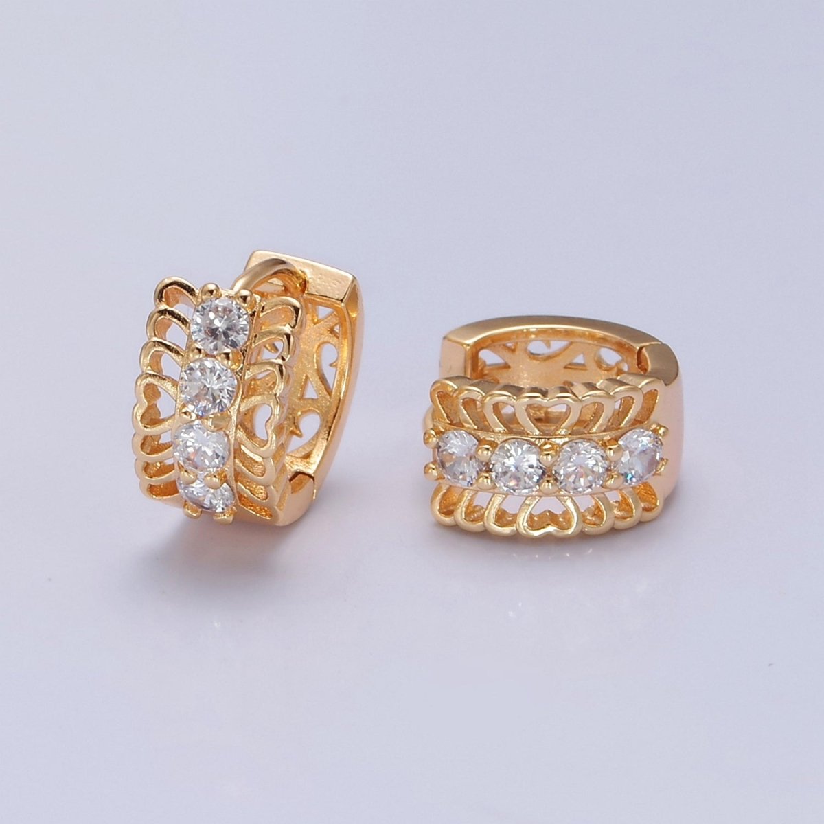 Chunky Huggie Earring 24K Gold Filled Cz Small Hoop T-393
