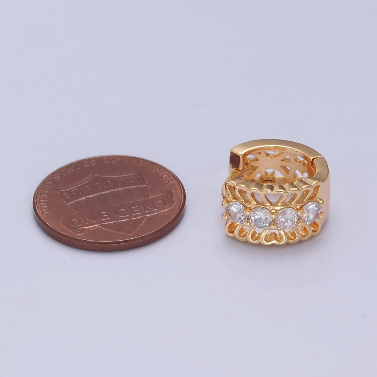 Chunky Huggie Earring 24K Gold Filled Cz Small Hoop T-393