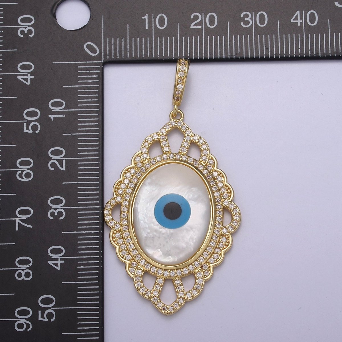 Chunky Medallion Gold Filled Cubic Zirconia Mother Of Pearl Evil Eye Pendant Necklace for Amulet Jewelry Making N-561