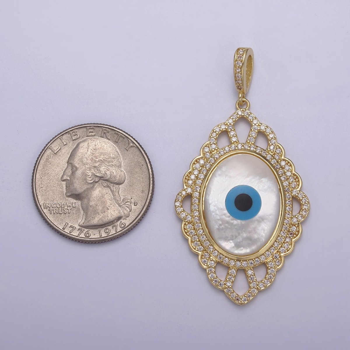 Chunky Medallion Gold Filled Cubic Zirconia Mother Of Pearl Evil Eye Pendant Necklace for Amulet Jewelry Making N-561