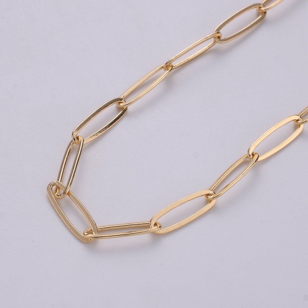 Chunky Paperclip Long Oval Chain Necklace 18x5mm 18k Gold Plated Paper Clip Chain 1 yard Lead, Nickel Free Unfinished Link Chain | ROLL-253 Clearance Pricing