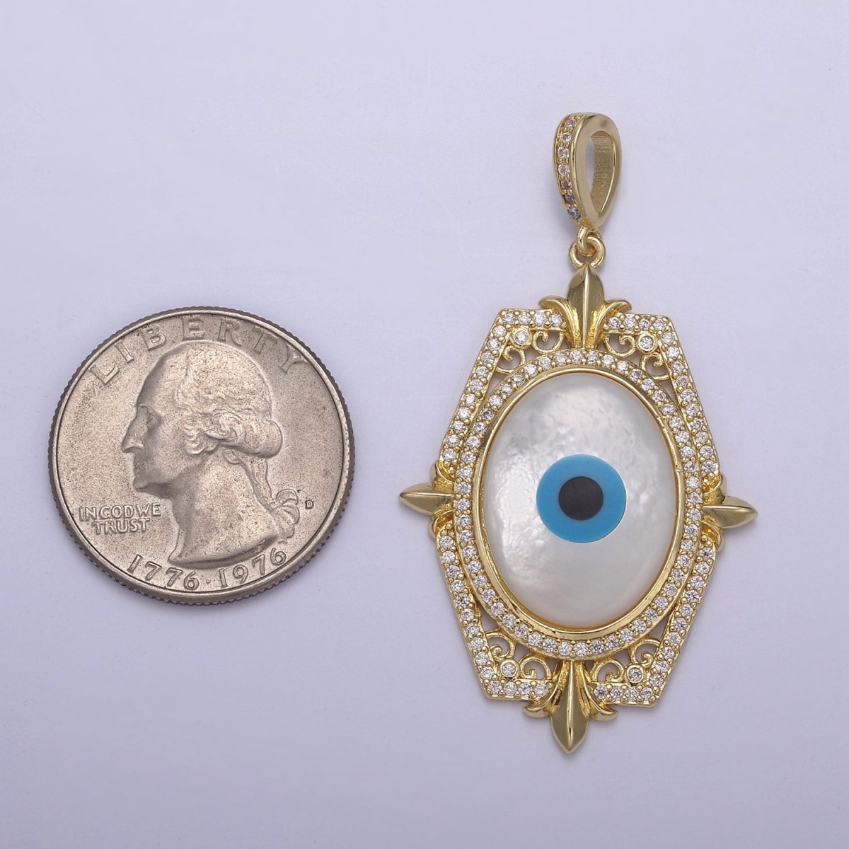 Chunky Pearl Evil Eye Pendant with Micro Pave Bezel for Statement Jewelry N-564