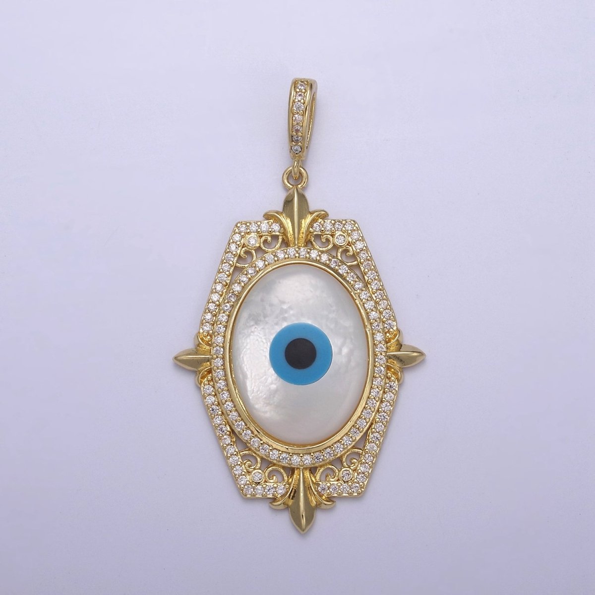 Chunky Pearl Evil Eye Pendant with Micro Pave Bezel for Statement Jewelry N-564