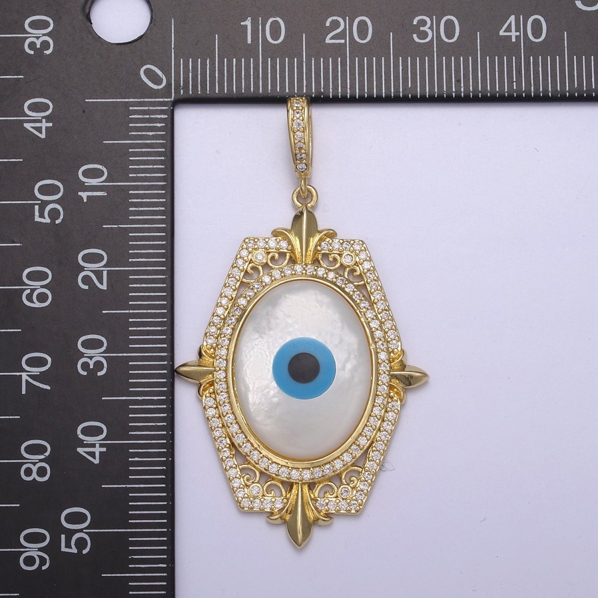 Chunky Pearl Evil Eye Pendant with Micro Pave Bezel for Statement Jewelry N-564