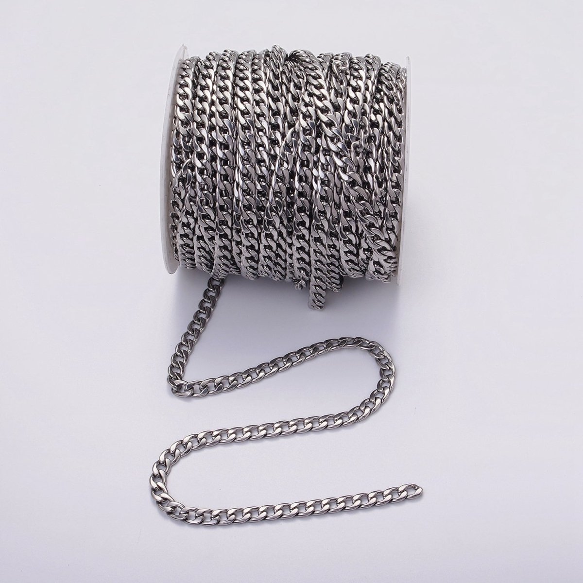 Chunky Silver Miami Cuban Curb Chain by Yard Soldered Closed 8.4mm links | ROLL-1491 Clearance Pricing